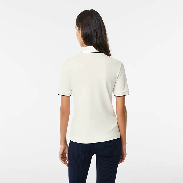 Áo Polo Nữ Lacoste Women's Lacoste Slim Fit Striped Collar Flowy Piqué Shirt PF9203 Màu Trắng Size 38 - 4