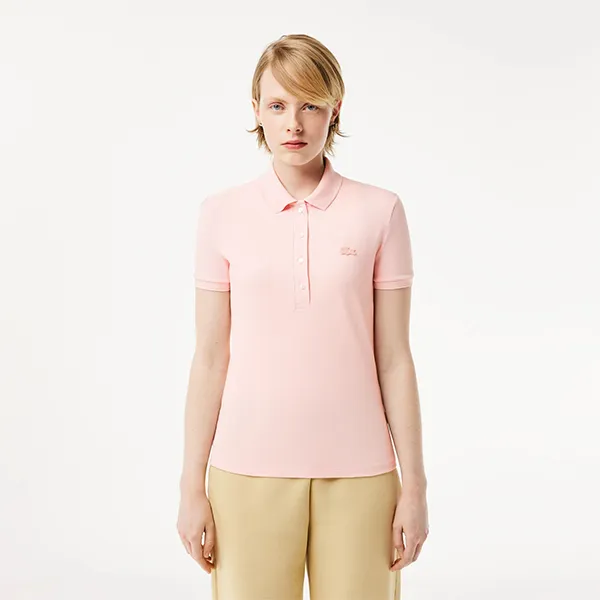 Áo Polo Nữ Lacoste Women's Slim Fit Light Pink Polo Shirt PF5462-10 Màu Hồng Nhạt Size 38 - 2