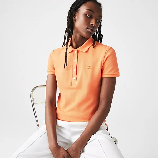 Áo Polo Nữ Lacoste Women's Slim Fit Orange Polo Shirt PF5462 NPB Màu Cam Size 34 - 3