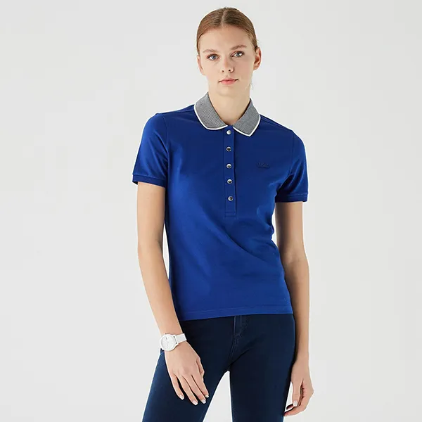 Áo Polo Nữ Lacoste Women's Slim Fit PF1178.BDM Màu Xanh Dương Size 34