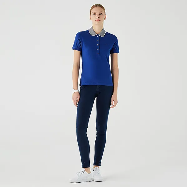 Áo Polo Nữ Lacoste Women's Slim Fit PF1178.BDM Màu Xanh Dương Size 34