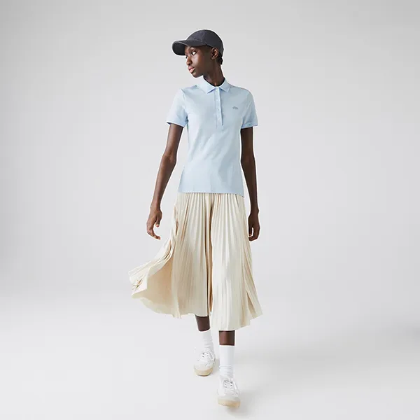 Áo Polo Nữ Lacoste Women's Slim Fit Stretch Cotton Piqué Shirt PF5462.T01 Màu Xanh Dương Size 32