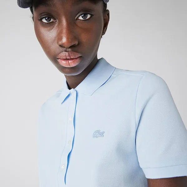 Áo Polo Nữ Lacoste Women's Slim Fit Stretch Cotton Piqué Shirt PF5462.T01 Màu Xanh Dương Size 32