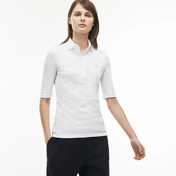 Áo Polo Nữ Lacoste Women's Slim Fit Stretch Mini Piqué PF7844.001 Màu Trắng Size 34
