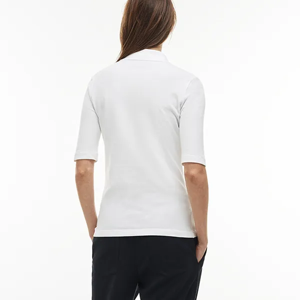 Áo Polo Nữ Lacoste Women's Slim Fit Stretch Mini Piqué PF7844.001 Màu Trắng Size 34