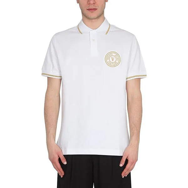 Áo Polo Versace Jeans Couture Vemblem Thick Foil 73GAGT01 Màu Trắng Size XS