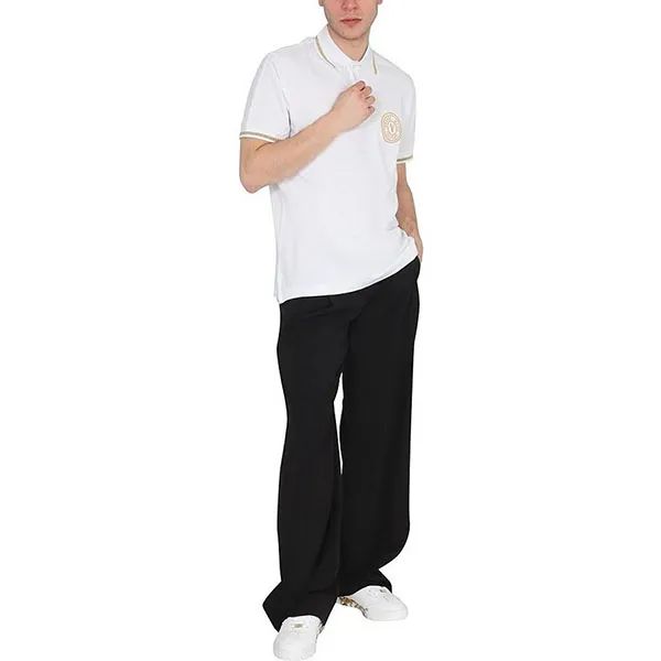 Áo Polo Versace Jeans Couture Vemblem Thick Foil 73GAGT01 Màu Trắng Size XS