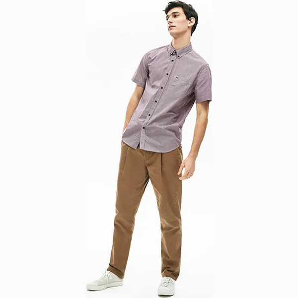 Áo Sơ Mi Cộc Tay Nam Lacoste Men's Regular Fit Gingham Cotton Shirt CH0004 00 P77 Màu Đỏ Xanh Size 38