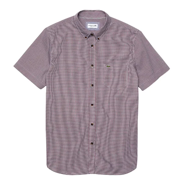 Áo Sơ Mi Cộc Tay Nam Lacoste Men's Regular Fit Gingham Cotton Shirt CH0004 00 P77 Màu Đỏ Xanh Size 38