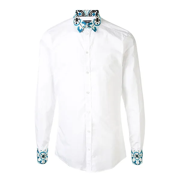 Áo Sơ Mi Dài Tay Nam Dolce & Gabbana D&G Maiolica Print Detail Gold-fit Shirt G5EJ0T GEN79 W0800 Màu Trắng Size 39