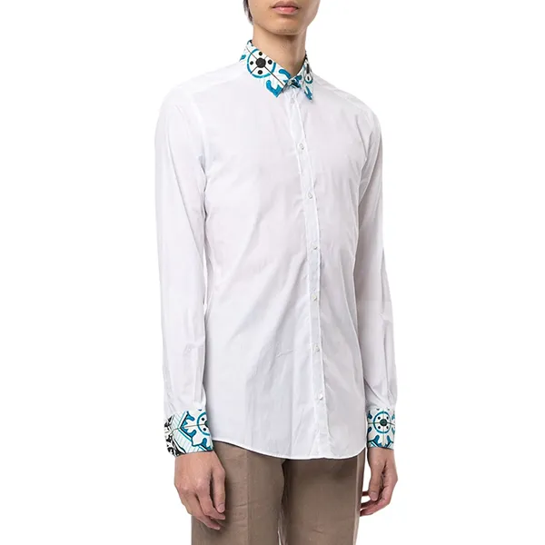 Áo Sơ Mi Dài Tay Nam Dolce & Gabbana D&G Maiolica Print Detail Gold-fit Shirt G5EJ0T GEN79 W0800 Màu Trắng Size 39