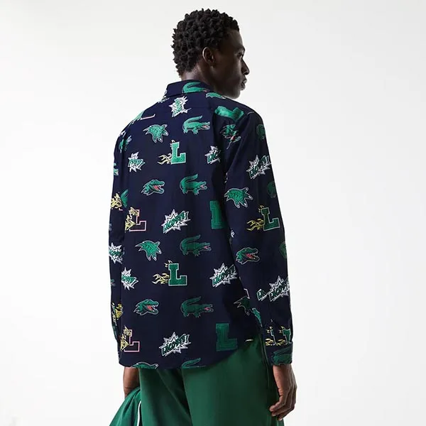 Áo Sơ Mi Dài Tay Nam Lacoste Holiday Regular Fit Crocodile Print Shirt CH0215-00 Màu Xanh Navy Size 39