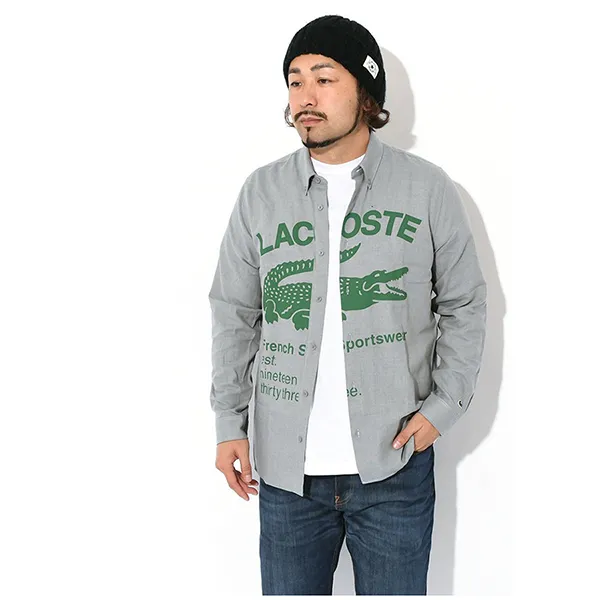 Áo Sơ Mi Dài Tay Nam Lacoste Regular Fit CH4568-10 Màu Xám Size 38