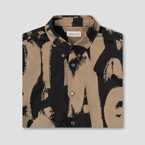 Áo Sơ Mi Nam Alexander McQueen With Graffiti Printed 704923 QTO66 9566 Màu Nâu/Đen