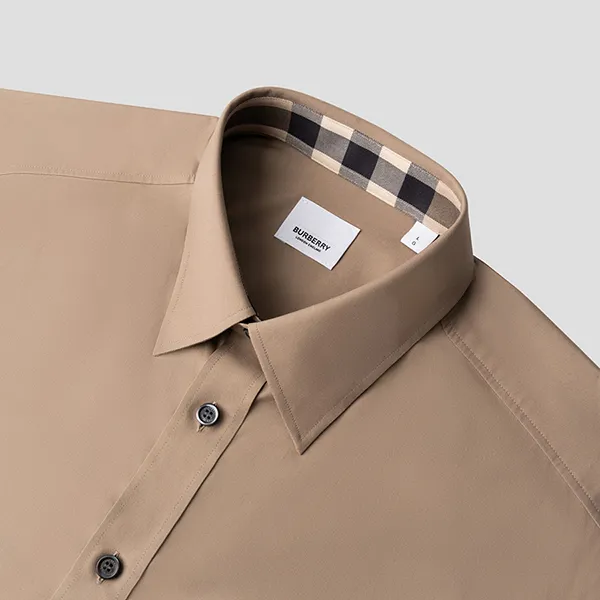 Áo Sơ Mi Nam Burberry Beige With Logo Embroidered 80667641 Màu Be
