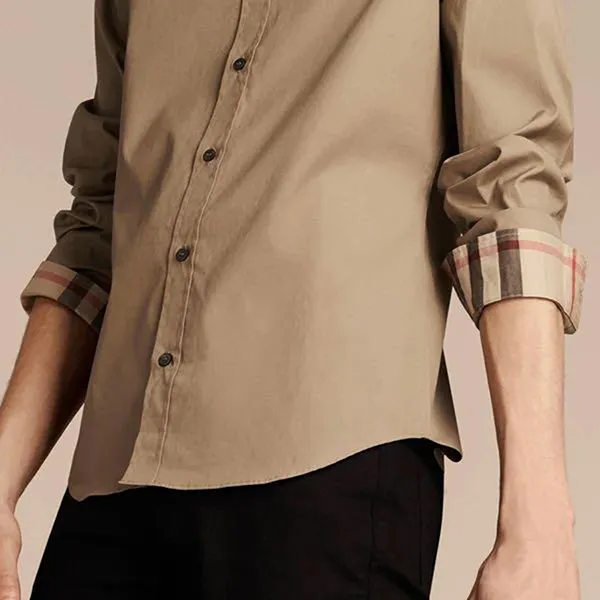 Áo Sơ Mi Nam Burberry Cambridge Long Sleeve Shirt 8066764 Màu Nâu Be Size L