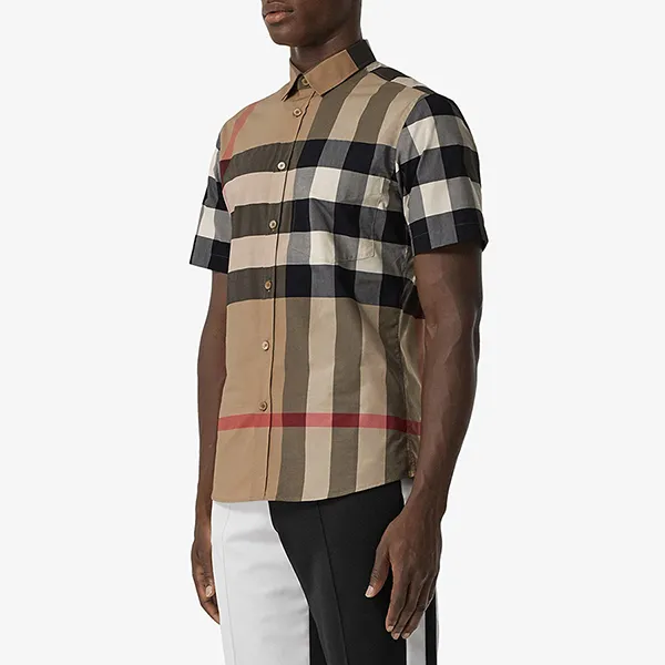 Áo Sơ Mi Nam Burberry Classic Check Short Sleeved Shirt 8017322 Màu Nâu Camel Size XS