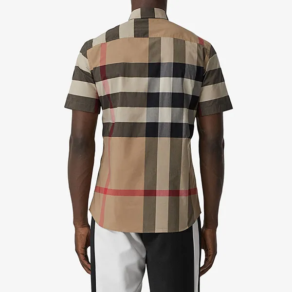 Áo Sơ Mi Nam Burberry Classic Check Short Sleeved Shirt 8017322 Màu Nâu Camel Size XS