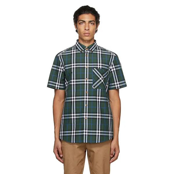 Áo Sơ Mi Cộc Tay Nam Burberry Poplin Check Shirt Màu Xanh Lá Size XS - Thời trang - Vua Hàng Hiệu