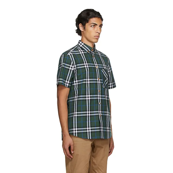 Áo Sơ Mi Cộc Tay Nam Burberry Poplin Check Shirt Màu Xanh Lá Size XS - Thời trang - Vua Hàng Hiệu