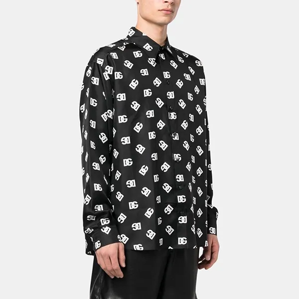 Áo Sơ Mi Nam Dolce & Gabbana D&G Silk Twill Shirt With Monogram Print G5IT7TIS1QJ Màu Đen Họa Tiết Size 38