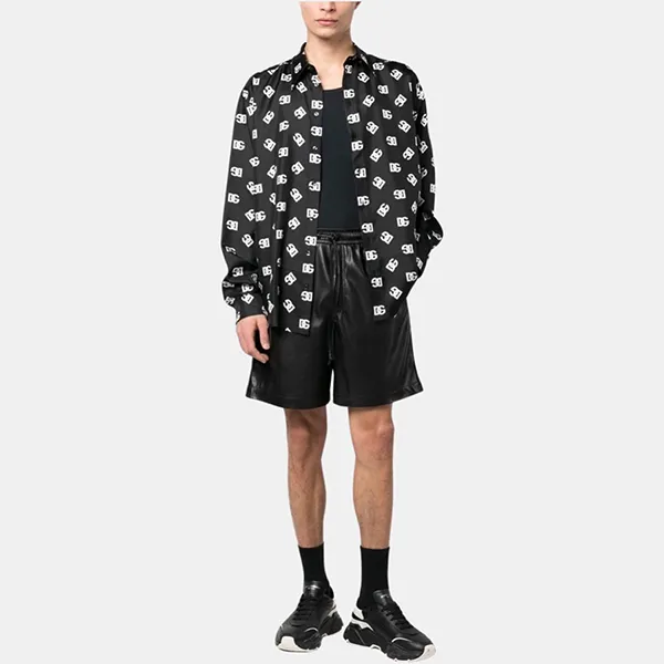 Áo Sơ Mi Nam Dolce & Gabbana D&G Silk Twill Shirt With Monogram Print G5IT7TIS1QJ Màu Đen Họa Tiết Size 38