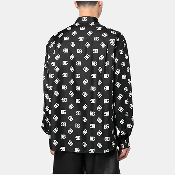 Áo Sơ Mi Nam Dolce & Gabbana D&G Silk Twill Shirt With Monogram Print G5IT7TIS1QJ Màu Đen Họa Tiết Size 38