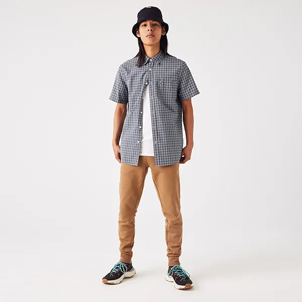 Áo Sơ Mi Cộc Tay Nam Lacoste Regular Fit Gingham Print CH2765-TAV Màu Kẻ Xanh Size 41