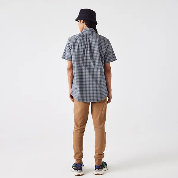 Áo Sơ Mi Cộc Tay Nam Lacoste Regular Fit Gingham Print CH2765-TAV Màu Kẻ Xanh Size 41