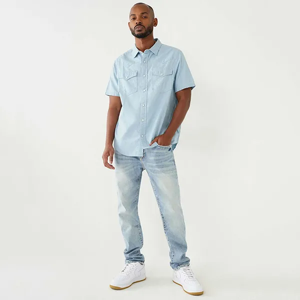 Áo Sơ Mi Nam True Religion Big T Western Shirt 107126 - TA02 Màu Xanh Nhạt Size L - Thời trang - Vua Hàng Hiệu