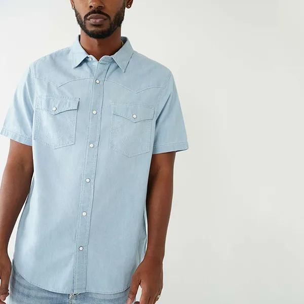 Áo Sơ Mi Nam True Religion Big T Western Shirt 107126 - TA02 Màu Xanh Nhạt Size L - Thời trang - Vua Hàng Hiệu
