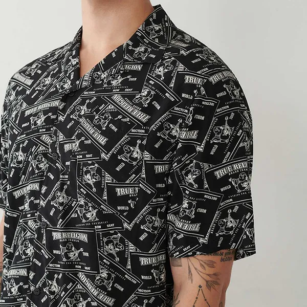 Áo Sơ Mi Nam True Religion Logo Resort Shirt 107039 - TA02 Màu Đen Size L - Thời trang - Vua Hàng Hiệu