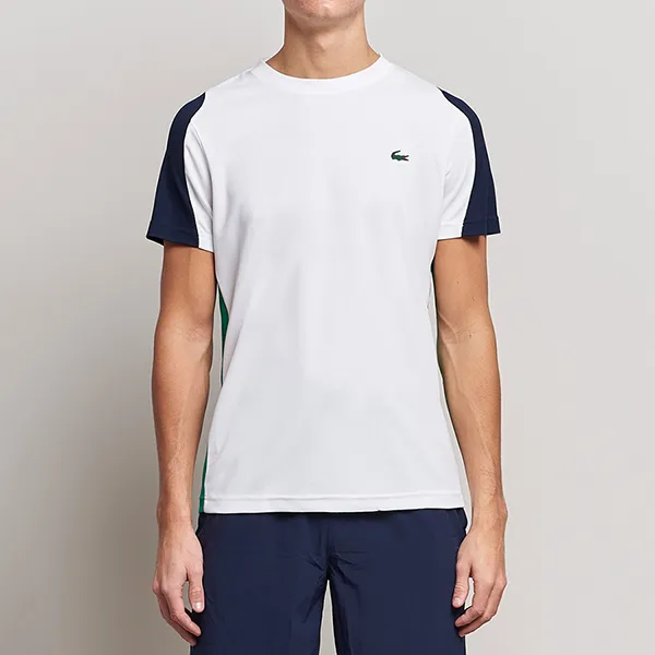 Áo Thun Nam Lacoste Performance Crew Neck Tshirt Màu Trắng Phối Xanh Size 3
