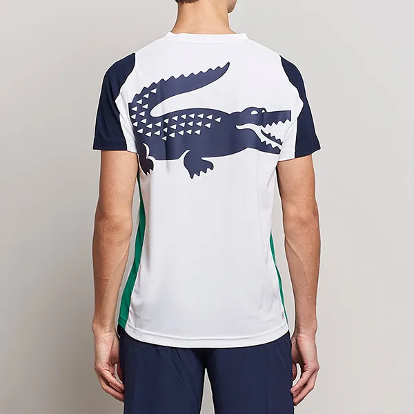 Áo Thun Nam Lacoste Performance Crew Neck Tshirt Màu Trắng Phối Xanh Size 3
