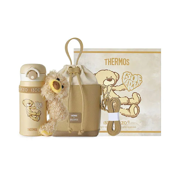 Bình Nước 13 De Marz FR24Q88100290 Bear Heart Insulated Cup Apricot 350ml (Kèm Túi) - Cốc - Vua Hàng Hiệu