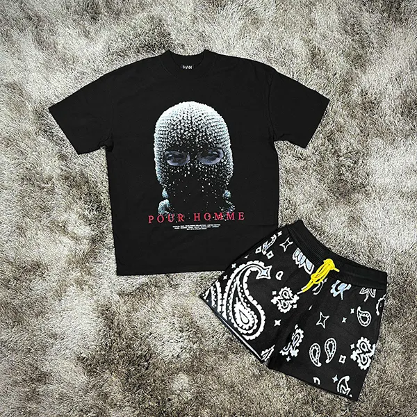 Set Áo Thun BoohooMan Và Quần Short MNML Pour Homme Knit Black Màu Đen Họa Tiết Size S - Thời trang - Vua Hàng Hiệu