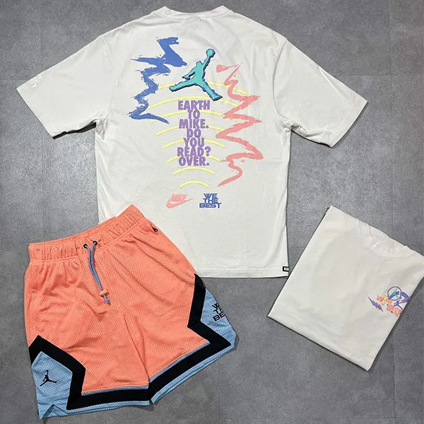 Bộ Quần Áo Cộc Tay Nam Nike Air Jordan DJ Khaled DV7489-030 DV7491-693 Màu Trắng Cam Size S