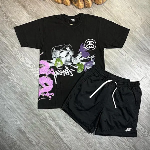 Bộ Quần Áo Cộc Tay Nam Nike x Stussy Pigment Dyed Shorts Black Màu Đen Size S