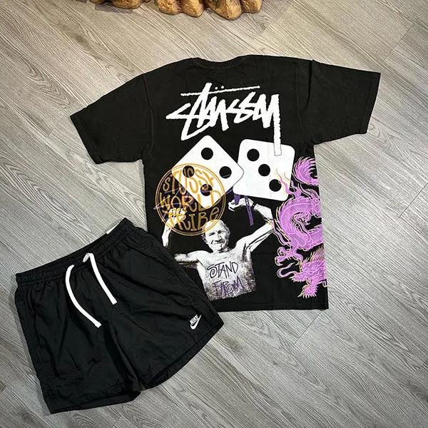 Bộ Quần Áo Cộc Tay Nam Nike x Stussy Pigment Dyed Shorts Black Màu Đen Size S