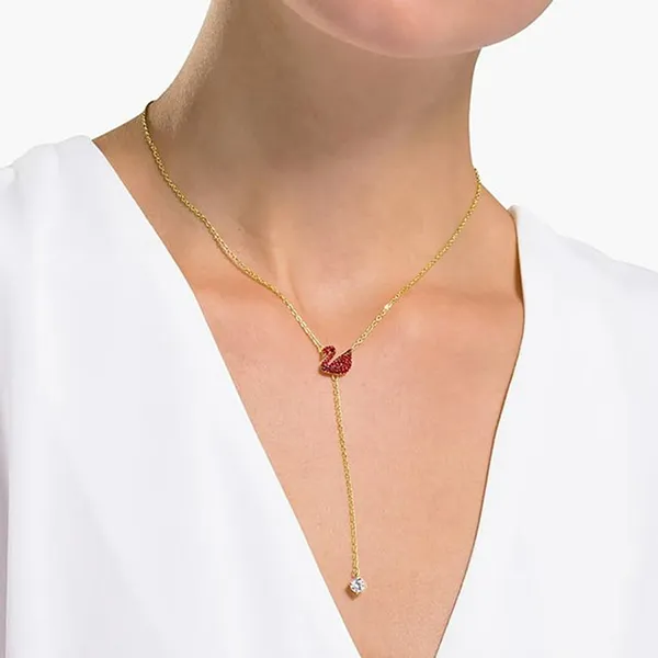 Dây Chuyền Nữ Swarovski Iconic Swan Y Necklace Swan, Red, Gold-Tone Plated 5527408 Màu Vàng Đỏ