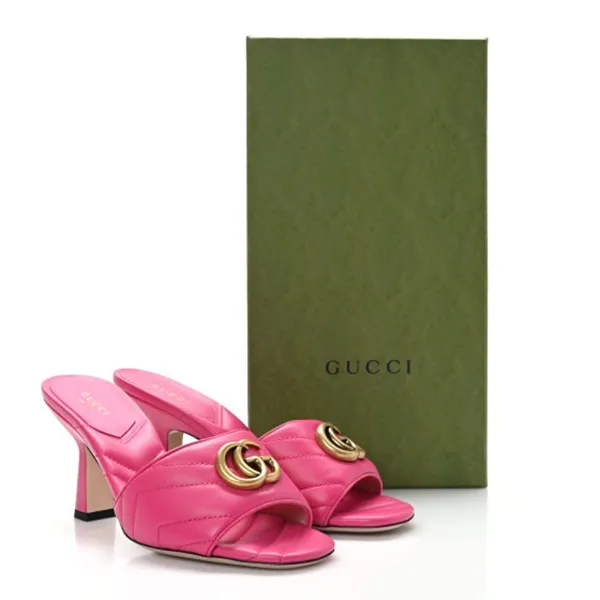 Dép Cao Gót Nữ Gucci Women's GG Marmont Matelassé Mules In Box Pink Màu Hồng Size 37.5 - Dép - Vua Hàng Hiệu