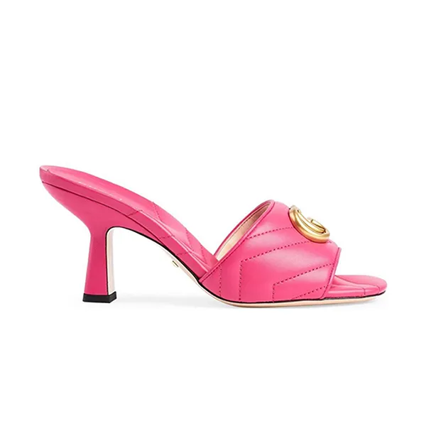 Dép Cao Gót Nữ Gucci Women's GG Marmont Matelassé Mules In Box Pink Màu Hồng Size 37.5 - Dép - Vua Hàng Hiệu