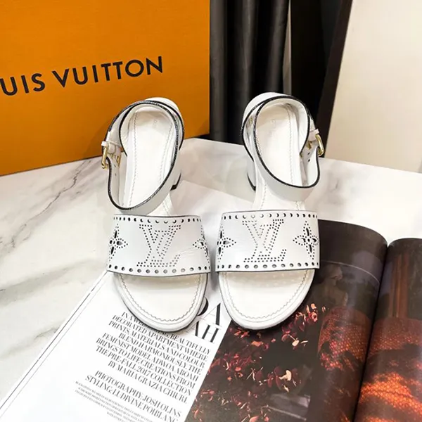 Dép Cao Gót Nữ Louis Vuitton LV Horizon Line 21 Year Leather Sandals White SC1211 Monogram Mahina Màu Trắng Size 37.5