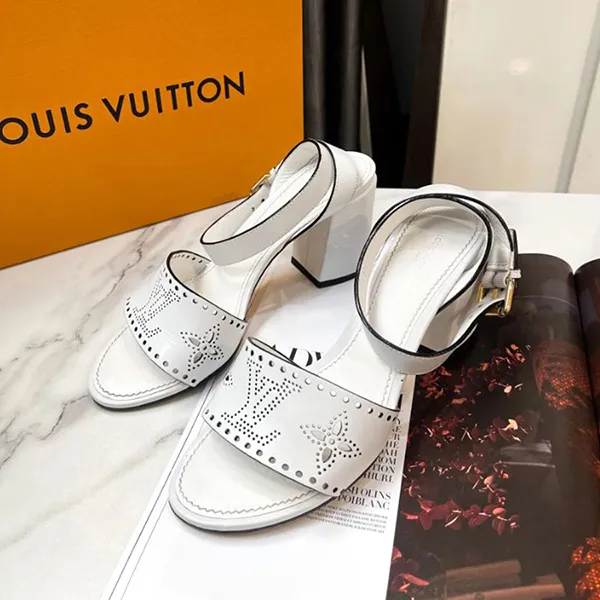 Dép Cao Gót Nữ Louis Vuitton LV Horizon Line 21 Year Leather Sandals White SC1211 Monogram Mahina Màu Trắng Size 37.5