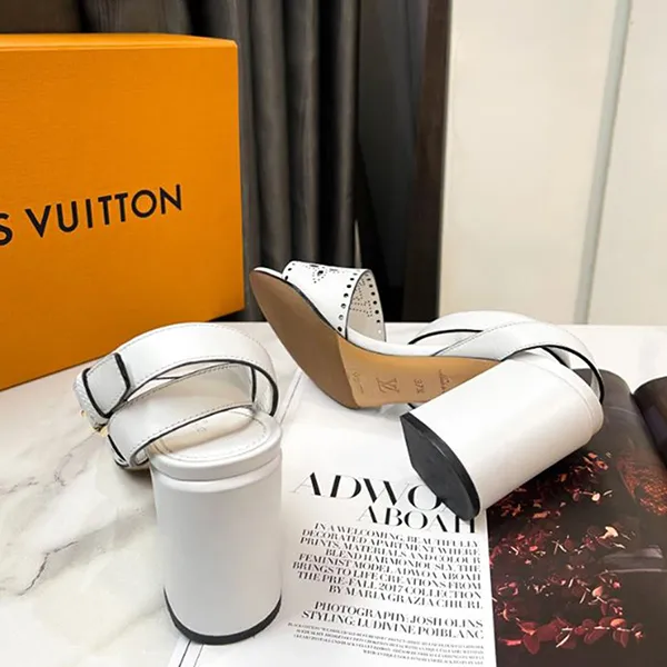 Dép Cao Gót Nữ Louis Vuitton LV Horizon Line 21 Year Leather Sandals White SC1211 Monogram Mahina Màu Trắng Size 37.5