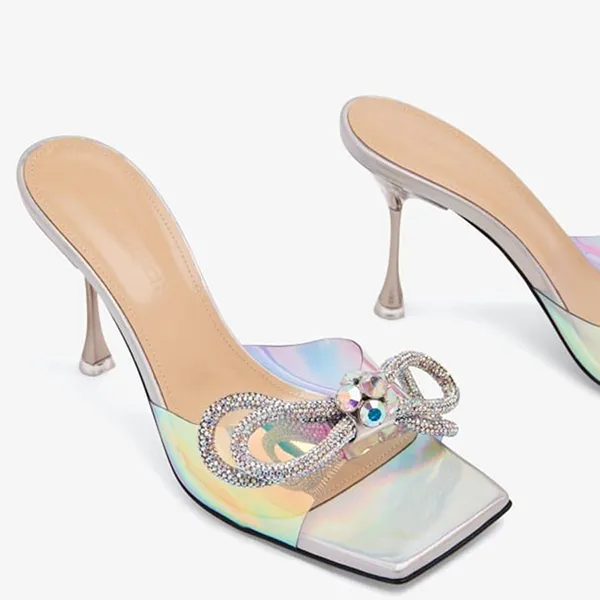 Dép Cao Gót Nữ Mach & Mach Double Bow Iridescent PVC Mules Phối Màu Size 37 - Dép - Vua Hàng Hiệu