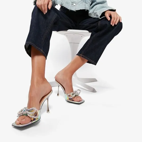 Dép Cao Gót Nữ Mach & Mach Double Bow Iridescent PVC Mules Phối Màu Size 37 - Dép - Vua Hàng Hiệu