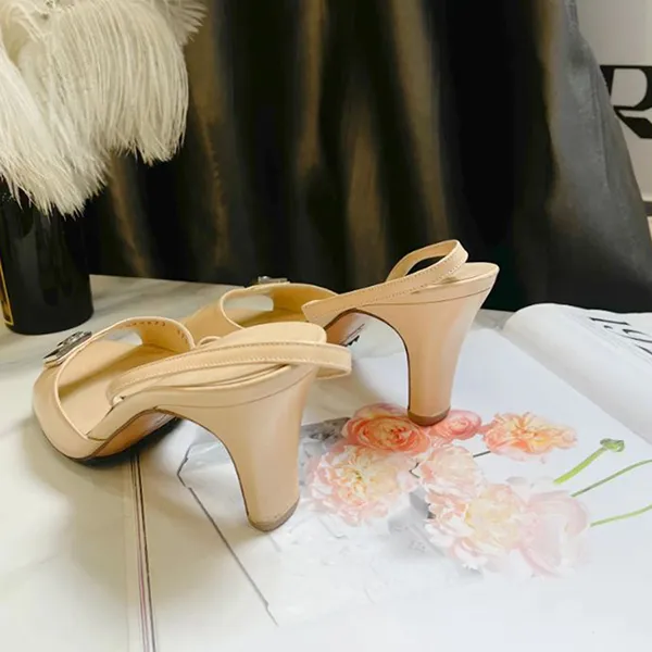 Dép Cao Gót Nữ Salvatore Ferragamo Gacini Buckle Sandal Heel Slingback Open Toe Màu Be Size 37