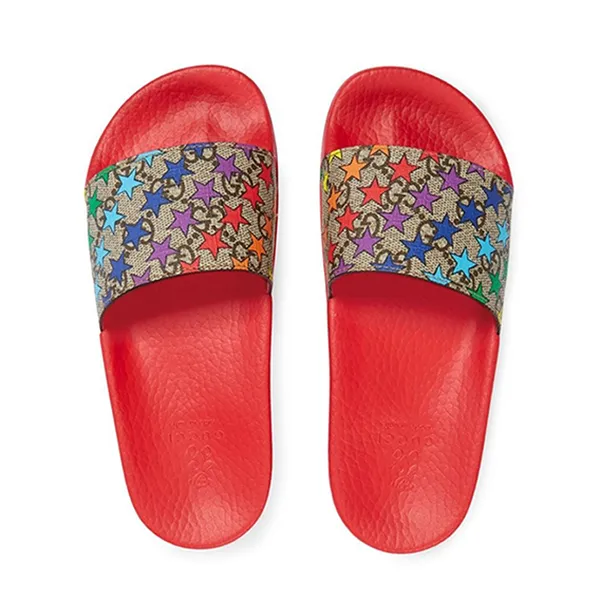 Dép Gucci GG Rainbow Star Slide Sandal Màu Đỏ Họa Tiết Size 35
