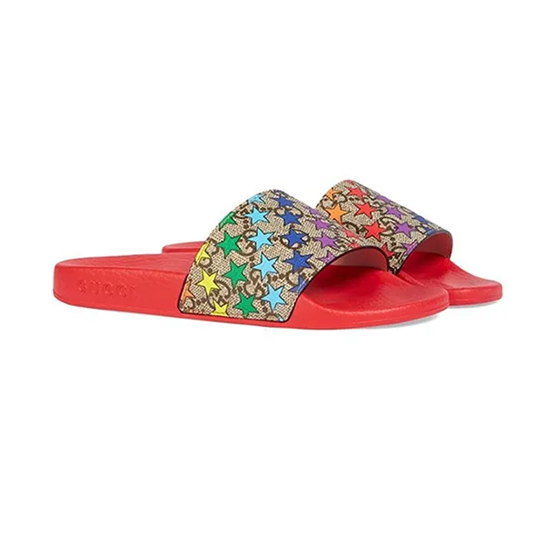 Dép Gucci GG Rainbow Star Slide Sandal Màu Đỏ Họa Tiết Size 35